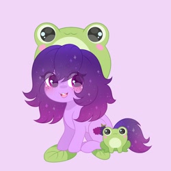 Size: 2000x2000 | Tagged: safe, artist:yomechka, imported from derpibooru, oc, oc only, oc:share dast, frog, pony, frog hat, high res, simple background, solo