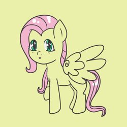 Size: 1000x1000 | Tagged: safe, artist:wrath-marionphauna, derpibooru exclusive, imported from derpibooru, fluttershy, pegasus, pony, :o, digital art, full body, hooves, open mouth, simple background, solo, spread wings, standing, wings, yellow background