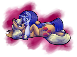 Size: 1696x1263 | Tagged: safe, artist:da_space_kase, artist:katsaka, artist:spacekase, imported from derpibooru, applejack, rarity, earth pony, unicorn, fanart, female, femslash february, lesbian, rarijack, shipping, simple background, transparent background