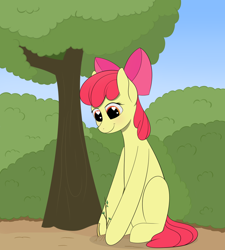 Size: 1800x2000 | Tagged: safe, artist:palenfacen, imported from derpibooru, apple bloom, earth pony, pony, female, filly, foal, sapling, smiling, solo, tree