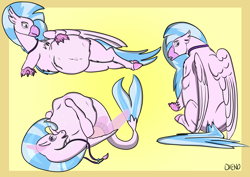 Size: 4092x2893 | Tagged: safe, artist:xenopony456, imported from derpibooru, silverstream, fish, hippocampus, hippogriff, merpony, seapony (g4), belly, belly button, bellyrubs, big belly, female, fish tail, jewelry, kicking, looking back, lounging, necklace, pregnant, sitting, sketch, solo, swimming, tail