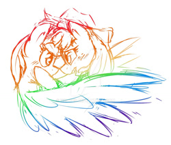 Size: 1024x869 | Tagged: safe, artist:nolycs, imported from derpibooru, applejack, rainbow dash, earth pony, pegasus, pony, appledash, deviantart watermark, female, lesbian, obtrusive watermark, rainbow, shipping, simple background, sketch, watermark, white background