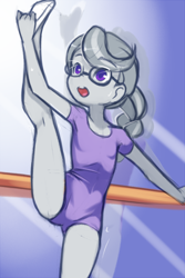 Size: 1020x1530 | Tagged: safe, artist:drantyno, imported from derpibooru, silver spoon, equestria girls, ass, butt, clothes, female, gymnastics, leotard, raised leg, solo