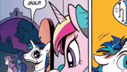 Size: 640x360 | Tagged: safe, idw, imported from derpibooru, princess cadance, shining armor, animated, comic dub, conbons, cute, dork, funny, hello, shining adorable, shining armor is a dork, sound, video, webm
