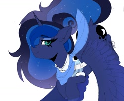 Size: 1837x1502 | Tagged: safe, artist:rand-dums, imported from derpibooru, princess luna, alicorn, pony, dock, lidded eyes, looking at you, smiling, solo, spread wings, tail, wings