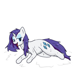 Size: 600x600 | Tagged: safe, artist:kushina13, imported from derpibooru, rarity, pony, unicorn, female, lying down, mare, open mouth, simple background, solo, tongue out, white background