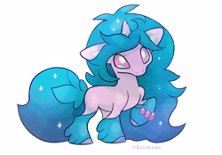 Size: 2787x1942 | Tagged: safe, artist:sailorjubs, imported from derpibooru, izzy moonbow, pony, unicorn, g5, my little pony: a new generation, pokémon, raised hoof, simple background, solo, style emulation, white background