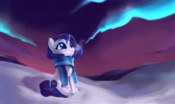 Size: 1968x1171 | Tagged: safe, artist:switchsugar, imported from derpibooru, oc, oc only, oc:nasapone, earth pony, pony, 4chan, 4chan cup scarf, aurora borealis, clothes, digital painting, night, scarf, sky, snow, solo, stars, winter