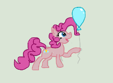Size: 230x169 | Tagged: safe, artist:anonymous, pinkie pie, earth pony, pony, aggie.io, balloon, female, hoof hold, lowres, mare, open mouth, raised hoof, simple background, smiling, solo