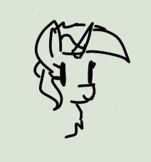 Size: 212x228 | Tagged: safe, artist:firecracker, lyra heartstrings, pony, unicorn, aggie.io, chest fluff, female, horn, lowres, mare, monochrome, simple background, sketch, smiling, solo