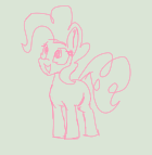 Size: 140x143 | Tagged: safe, artist:firecracker, pinkie pie, earth pony, pony, aggie.io, female, lowres, mare, monochrome, open mouth, simple background, smiling, solo