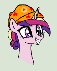 Size: 206x255 | Tagged: safe, artist:kabayo, princess cadance, alicorn, pony, aggie.io, bust, female, hat, horn, mare, portrait, simple background, smiling, solo