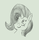 Size: 168x170 | Tagged: safe, artist:anonymous, rarity, pony, unicorn, aggie.io, female, horn, lowres, mare, monochrome, simple background, smiling, solo