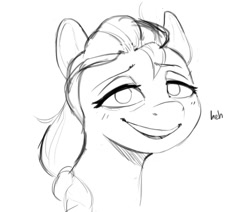 Size: 905x769 | Tagged: safe, artist:cadillac-dynamite, imported from derpibooru, sunny starscout, earth pony, pony, female, g5, heh, looking at you, mare, monochrome, my little pony: a new generation, simple background, sketch, smiling, smiling at you, solo, white background