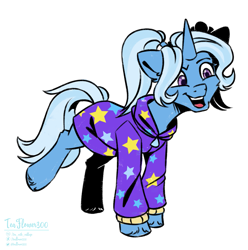 Size: 1233x1242 | Tagged: safe, artist:teaflower300, imported from derpibooru, trixie, pony, unicorn, alternate hairstyle, babysitter trixie, clothes, hoodie, pigtails, simple background, solo, white background