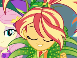 Size: 670x504 | Tagged: safe, imported from derpibooru, screencap, fluttershy, sunset shimmer, equestria girls, equestria girls series, holidays unwrapped, spoiler:eqg series (season 2), carrot, cornucopia costumes, cropped, food, o come all ye squashful, solo