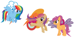 Size: 1024x497 | Tagged: safe, artist:juliahtf, imported from derpibooru, rainbow dash, scootaloo, oc, oc:wingscooter, pegasus, pony, alternate cutie mark, alternate hairstyle, beige fur, female, lesbian, magical lesbian spawn, offspring, older, older scootaloo, parent:rainbow dash, parent:scootaloo, parents:scootadash, scootadash, shipping, simple background, stock vector, transparent background, trio