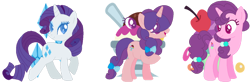 Size: 1024x335 | Tagged: safe, artist:juliahtf, imported from derpibooru, rarity, sugar belle, oc, oc:ice cream, unicorn, horn, magical lesbian spawn, offspring, parent:rarity, parent:sugar belle, parents:rarisugar, simple background, transparent background, trio, unicorn oc