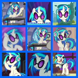 Size: 800x800 | Tagged: safe, artist:twilyisbestpone, edit, edited screencap, imported from derpibooru, screencap, dj pon-3, vinyl scratch, pony, unicorn, a hearth's warming tail, season 1, season 5, season 6, slice of life (episode), suited for success, the saddle row review, bipedal, collage, compilation, female, headphones, mare, solo