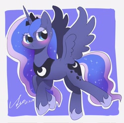 Size: 2048x2043 | Tagged: safe, artist:leo19969525, imported from derpibooru, princess luna, alicorn, pony, cute, female, high res, lunabetes, mare, outline, signature, solo, spread wings, white outline, wings