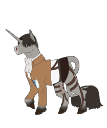 Size: 3600x4300 | Tagged: safe, artist:sashakruchkinatv, imported from derpibooru, pony, unicorn, attack on titan, clothes, levi ackerman, male, ponified, simple background, solo, stallion, transparent background