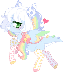 Size: 1024x1172 | Tagged: safe, artist:miioko, imported from derpibooru, oc, oc only, hybrid, pony, clothes, eyelashes, heart, multicolored hair, rainbow hair, rearing, simple background, socks, solo, transparent background, wings