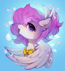 Size: 934x1026 | Tagged: safe, artist:astralblues, imported from derpibooru, oc, oc only, oc:selina moon, pegasus, pony, bow, looking at you, smiling, solo, spread wings, wings