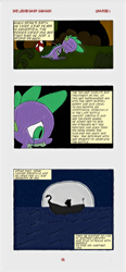 Size: 592x1280 | Tagged: safe, artist:spike-love, imported from derpibooru, spike, anthro, dragon, comic:the legendary dragon story, baby, baby dragon, bindle, boat, comic, crying, dark, everfree forest, leaves, moon, night, ocean, sad, walking, water