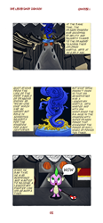 Size: 592x1280 | Tagged: safe, artist:spike-love, imported from derpibooru, spike, anthro, dragon, comic:the legendary dragon story, angry, baby, baby dragon, bindle, blue, comic, houses, light, stand, statue, surprised
