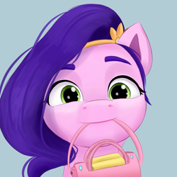 Size: 2000x2000 | Tagged: safe, artist:pipp_petal, imported from derpibooru, pipp petals, pegasus, pony, adorapipp, cute, female, g5, mare, mouth hold, my little pony: a new generation, simple background, solo