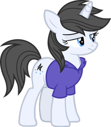 Size: 1342x1534 | Tagged: safe, artist:pegasski, imported from derpibooru, oc, oc:grey area, pony, unicorn, clothes, female, mare, shirt, simple background, solo, transparent background