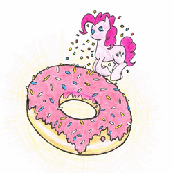 Size: 1155x1155 | Tagged: safe, artist:assertiveshypony, imported from derpibooru, pinkie pie, earth pony, pony, donut, food, simple background, traditional art, white background