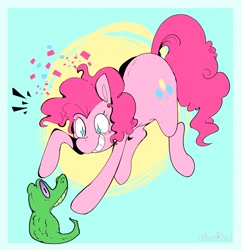 Size: 2000x2065 | Tagged: safe, artist:urbanqhoul, imported from derpibooru, gummy, pinkie pie, alligator, earth pony, pony, confetti, duo, female, high res, male, mare, smiling