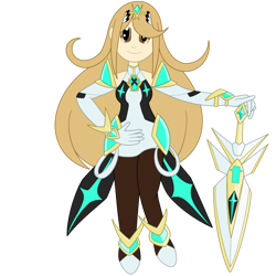 Size: 1280x1280 | Tagged: safe, artist:celesticblaster, imported from derpibooru, human, equestria girls, barely eqg related, clothes, crossover, equestria girls style, equestria girls-ified, gloves, hand on hip, jewelry, looking at you, mythra, shoes, simple background, super smash bros., sword, tiara, transparent background, weapon, xenoblade chronicles (series), xenoblade chronicles 2