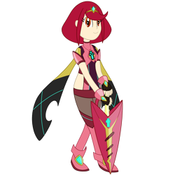 Size: 1280x1280 | Tagged: safe, artist:celesticblaster, imported from derpibooru, human, equestria girls, barely eqg related, clothes, crossover, equestria girls style, equestria girls-ified, fingerless gloves, gloves, jewelry, looking at you, necklace, pyra, shoes, simple background, super smash bros., sword, tiara, transparent background, weapon, xenoblade chronicles (series), xenoblade chronicles 2