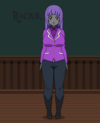 Size: 467x575 | Tagged: safe, imported from twibooru, maud pie, human, equestria girls, boots, clothes, cowboy boots, high heel boots, humanized, image, jeans, kisekae, needs more jpeg, pants, shirt, shoes, solo