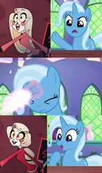 Size: 640x1080 | Tagged: safe, artist:3d4d, edit, edited screencap, imported from derpibooru, screencap, trixie, demon, pony, unicorn, all bottled up, charlie magne, exploitable meme, female, hazbin hotel, magic, mare, meme, redesign, trixie fixing meme