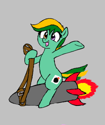 Size: 352x419 | Tagged: safe, artist:kabayo, oc, oc only, earth pony, pony, aggie.io, bomb, cute, female, happy, mare, open mouth, raised hoof, reins, riding, rocket, simple background, sitting, smiling, solo, weapon