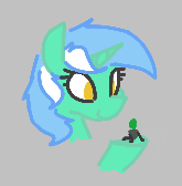 Size: 165x168 | Tagged: safe, artist:firecracker, lyra heartstrings, oc, oc:anon, human, pony, unicorn, aggie.io, female, horn, lowres, mare, micro, simple background, smiling