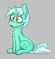 Size: 273x293 | Tagged: safe, artist:anonymous, lyra heartstrings, pony, unicorn, aggie.io, blushing, chest fluff, female, horn, mare, open mouth, simple background, sitting, solo, suprised look