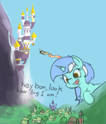 Size: 357x417 | Tagged: safe, artist:firecracker, lyra heartstrings, pony, unicorn, aggie.io, canterlot, female, implied bon bon, macro, mare, open mouth, plane, ponyville, smiling