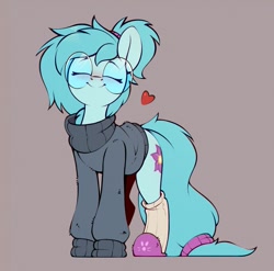 Size: 1011x998 | Tagged: safe, artist:rexyseven, oc, oc only, earth pony, pony, clothes, eyes closed, female, glasses, heart, mare, simple background, slippers, smiling, sweater