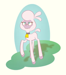 Size: 1135x1282 | Tagged: safe, artist:wholetthemonstersout, imported from derpibooru, lamb, sheep, them's fightin' herds, bell, bell collar, cloven hooves, collar, community related, female, looking up, pom (tfh), solo