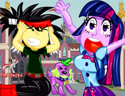 Size: 3900x3000 | Tagged: safe, artist:kamikiku, imported from derpibooru, spike, twilight sparkle, oc, dog, human, equestria girls, canterlot high, high res, spike the dog, yelling