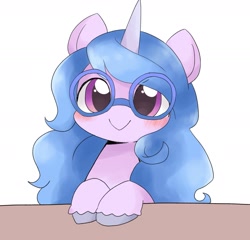 Size: 1681x1613 | Tagged: safe, artist:ginmaruxx, imported from derpibooru, izzy moonbow, pony, unicorn, blushing, bust, cute, female, g5, glasses, izzybetes, looking at you, mare, meganekko, my little pony: a new generation, smiling, solo, weapons-grade cute