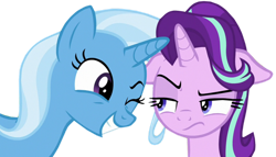 Size: 1280x734 | Tagged: safe, artist:twilyisbestpone, edit, edited screencap, imported from derpibooru, screencap, starlight glimmer, trixie, pony, unicorn, background removed, duo, female, mare, not a vector, one eye closed, raised eyebrow, simple background, transparent background, wink