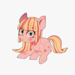 Size: 1400x1400 | Tagged: safe, artist:destroyer_aky, imported from derpibooru, oc, oc only, oc:milky berry, earth pony, pony, female, heart, looking at you, mare, simple background, sitting, solo, white background