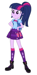 Size: 1000x2000 | Tagged: safe, artist:invisibleink, derpibooru exclusive, edit, imported from derpibooru, vector edit, twilight sparkle, equestria girls, equestria girls series, backpack, boots, bowtie, clothes, cute, cutie mark, cutie mark on clothes, miniskirt, pleated skirt, ponytail, shoes, simple background, skirt, smiling, socks, solo, transparent background, vector