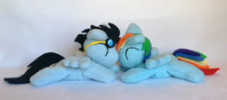 Size: 1063x472 | Tagged: safe, artist:bewareofkitty, imported from derpibooru, rainbow dash, soarin', female, male, photo, plushie, shipping, soarindash, straight