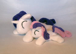 Size: 827x591 | Tagged: safe, artist:bewareofkitty, imported from derpibooru, rarity, sweetie belle, photo, plushie